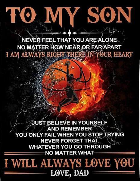 To My Son Never Feel That You Are Alone Basketball Fleece Blanket Gift For Son From Dad Home Decor Bedding Couch Sofa Soft And Comfy Cozy