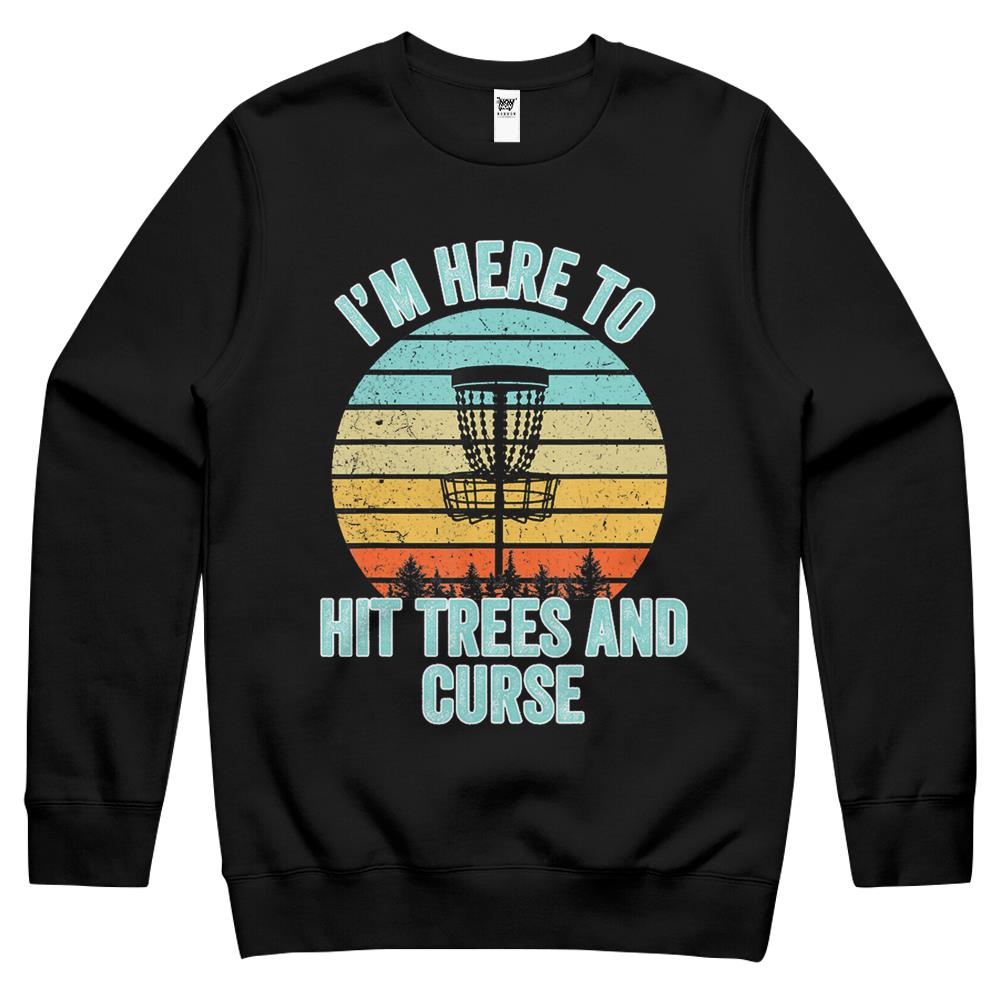 Disc Golf Shirt Funny Hit Trees And Curse Retro Disc Golf Gi Crewneck Sweatshirt