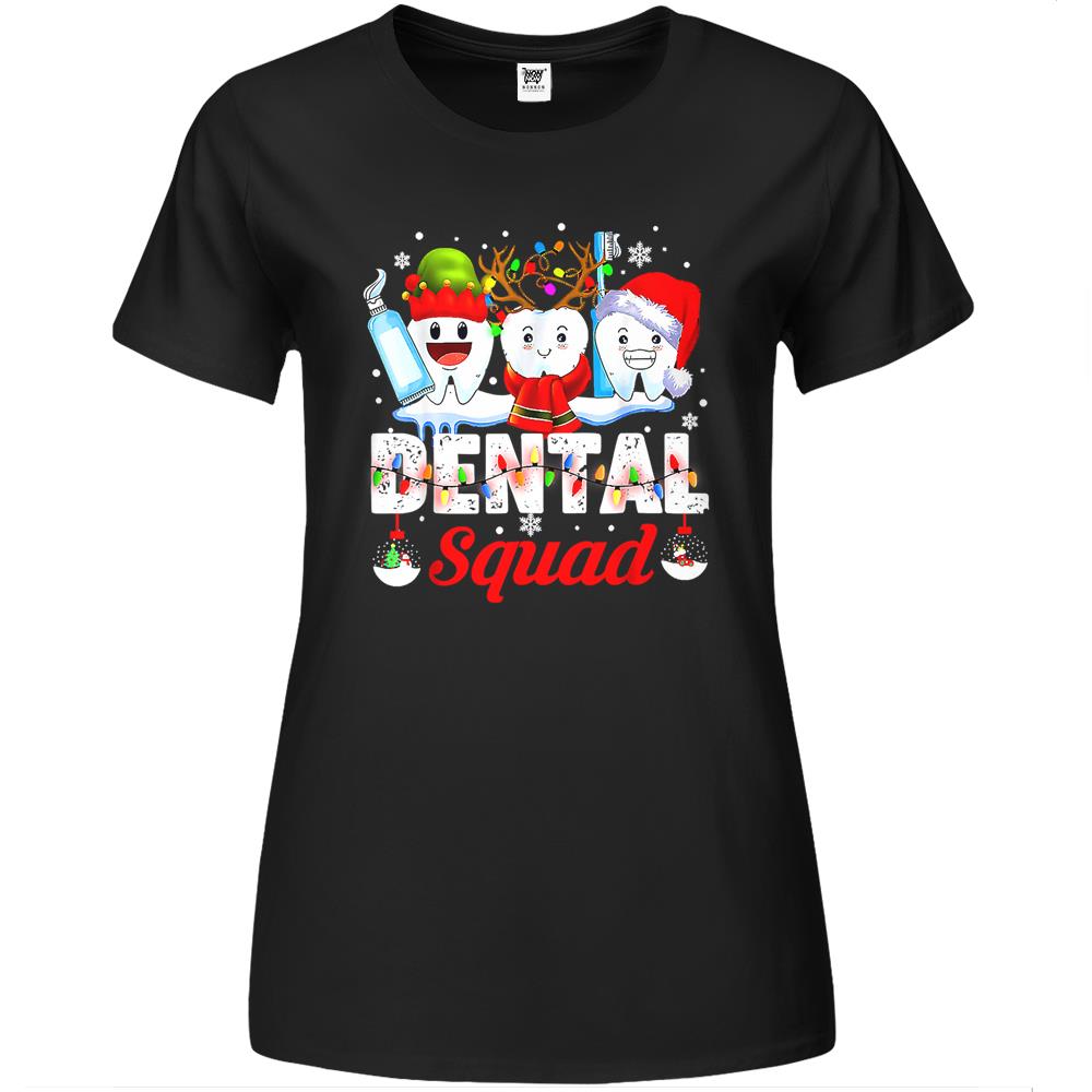 Funny Teeth Santa Reindeer Christmas Dental Squad Premium Womens T Shirts