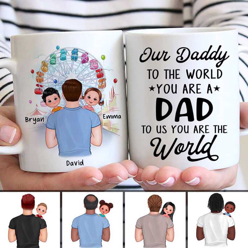 Dad Carrying Doll Kids On Shoulder In The Amusement Park Father’S Day Gift For Daddy Personalized Mug