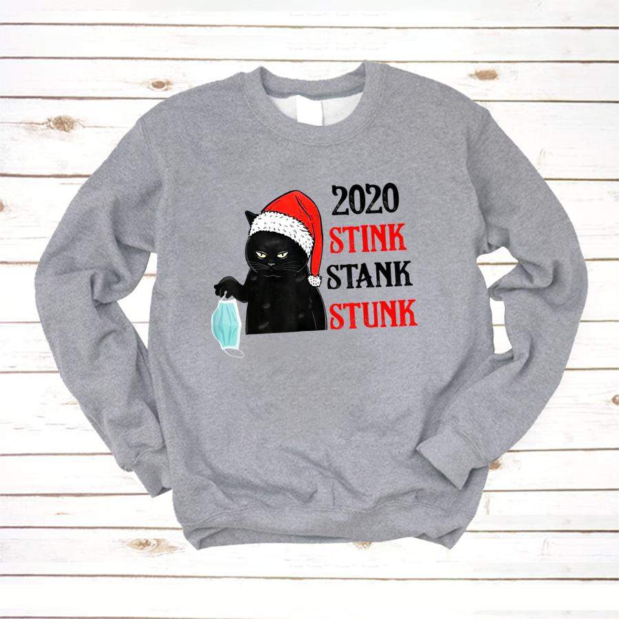 Black Cat Santa Mask 2020 Christmas Stink Stank Stunk Xmas T Shirt