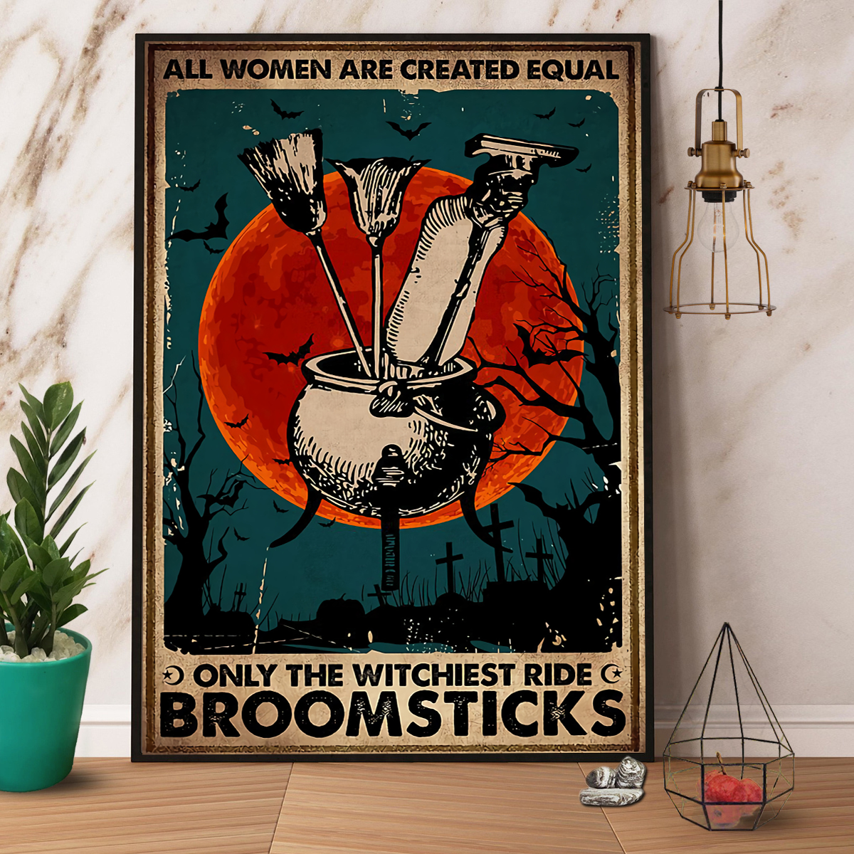 Witch All Women Are Created Equal Retro Halloween Canvas And Poster, Canvas Prints, My Poster Wall, Canvas Wall Art, Wall Decor Visual Art, Halloween Gift, Happy Halloween