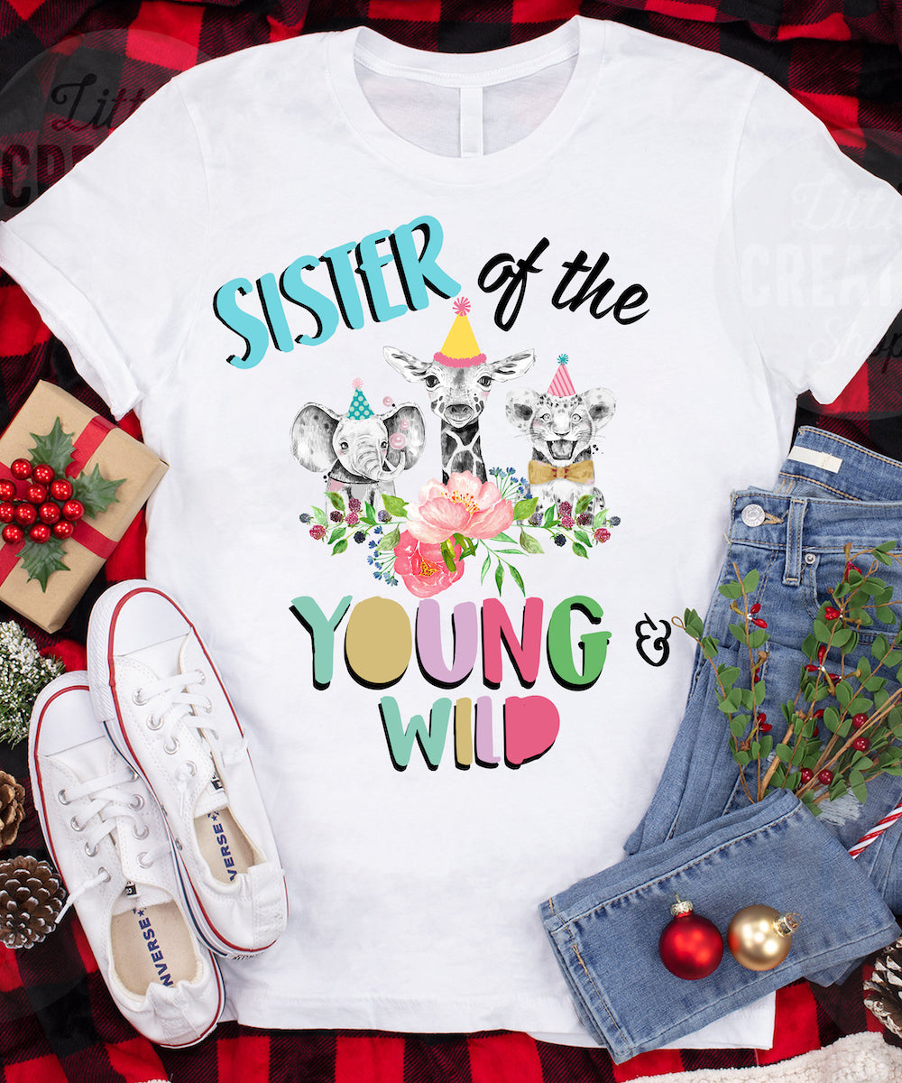 Sister Of Young Wild Zoo Birthday Safari Jungle Animal Customizable – Standard T-Shirt