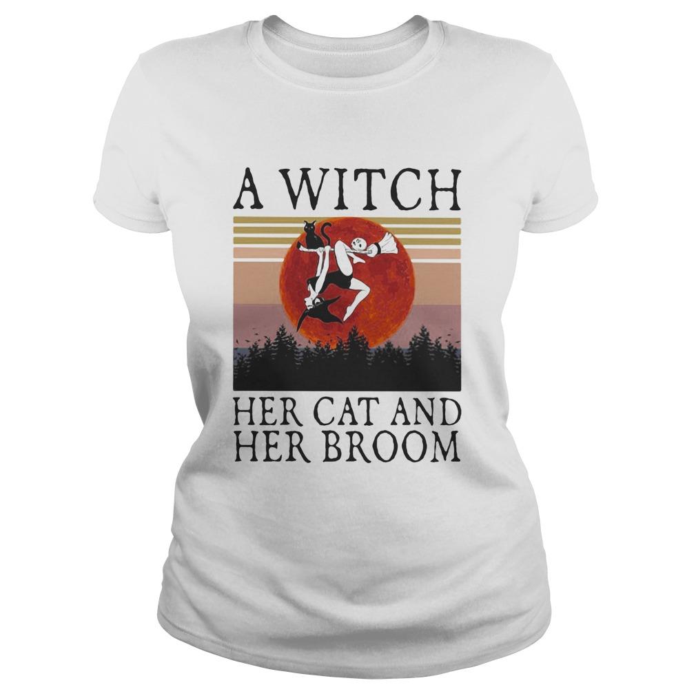 A Witch Her Cat and Her Broom Vintage Retro T-shirt