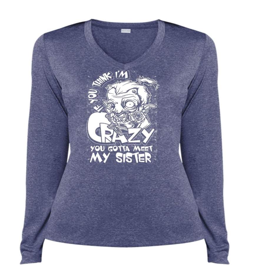 You Gotta Meet My Sister T Shirt, Being A Sister T Shirt, Cool Shirt (Ladies LS Heather V-Neck)