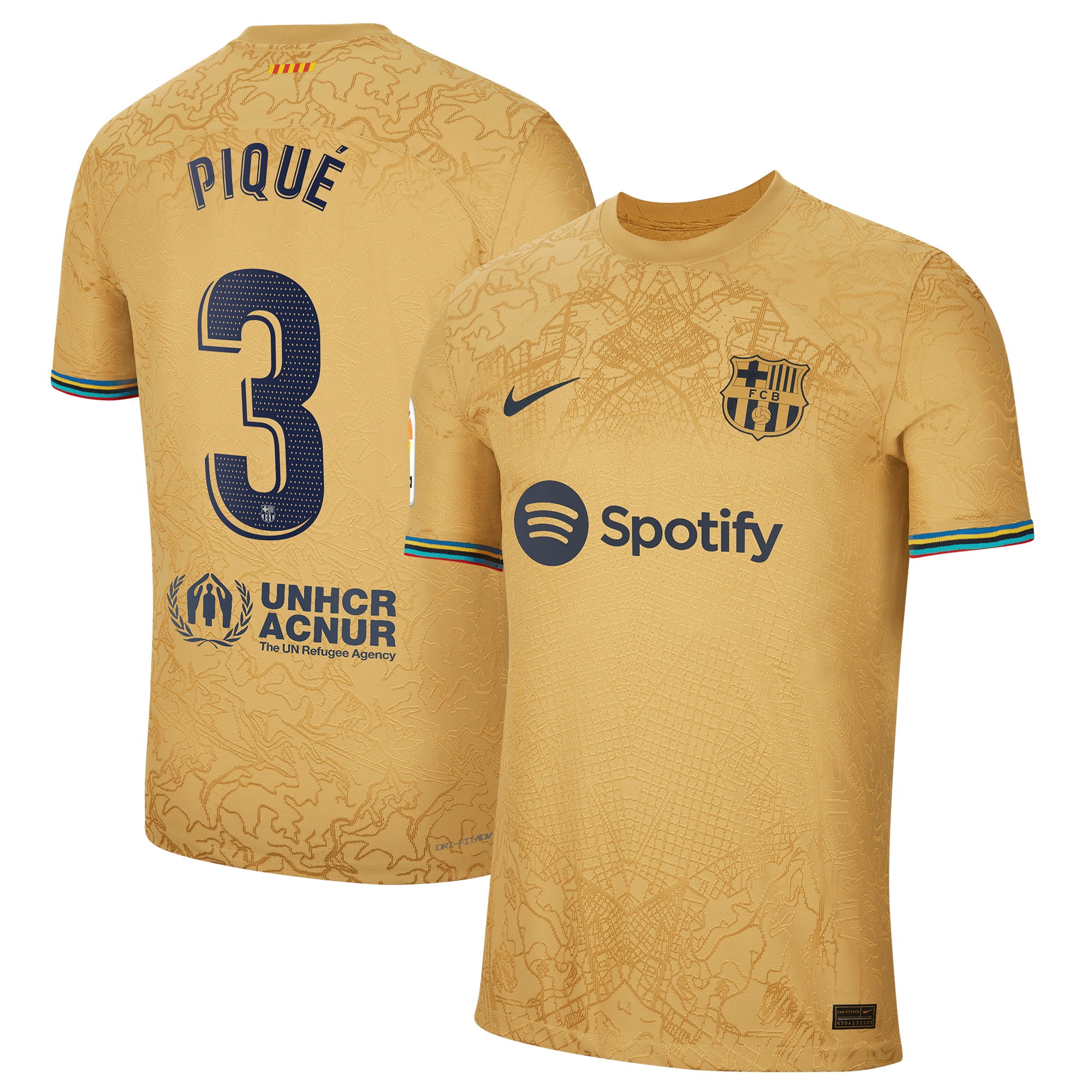 Gerard Pique Barcelona 2022/23 Away Authentic Player Jersey – Gold