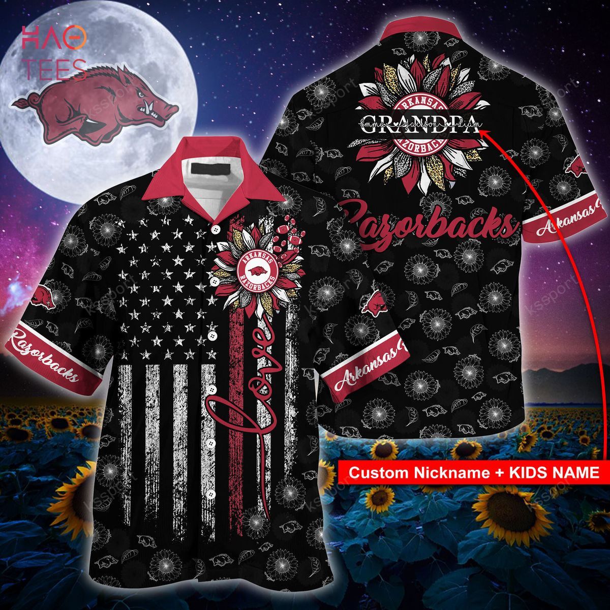 NCCA Arkansas Razorbacks Custom Name Black Hawaiian Shirt