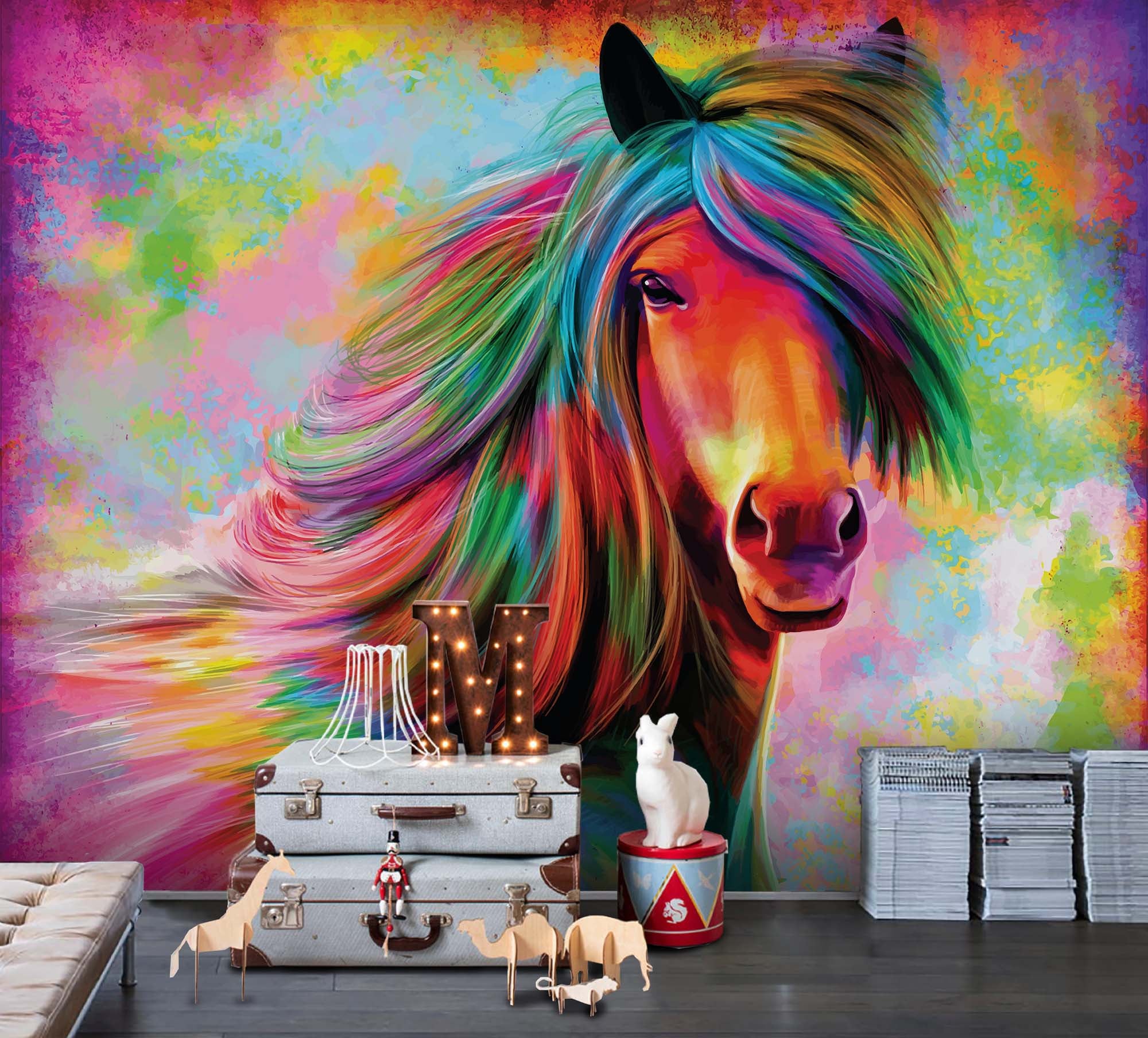 3D Animal Rainbow Horse Wall Mural Wallpaper 122 Lqh