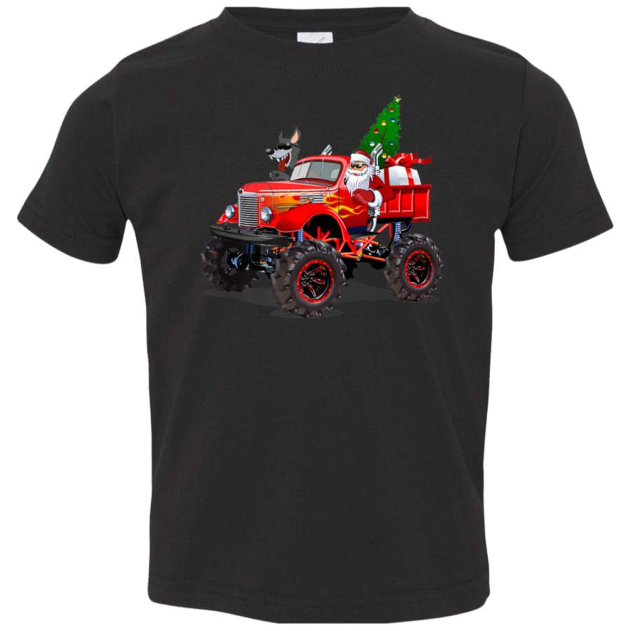 Monster Red Truck With Santa Christmas Tree Wolf And Gift Premium TShirt 3321 Rabbit Skins Toddler Jersey T-Shirt