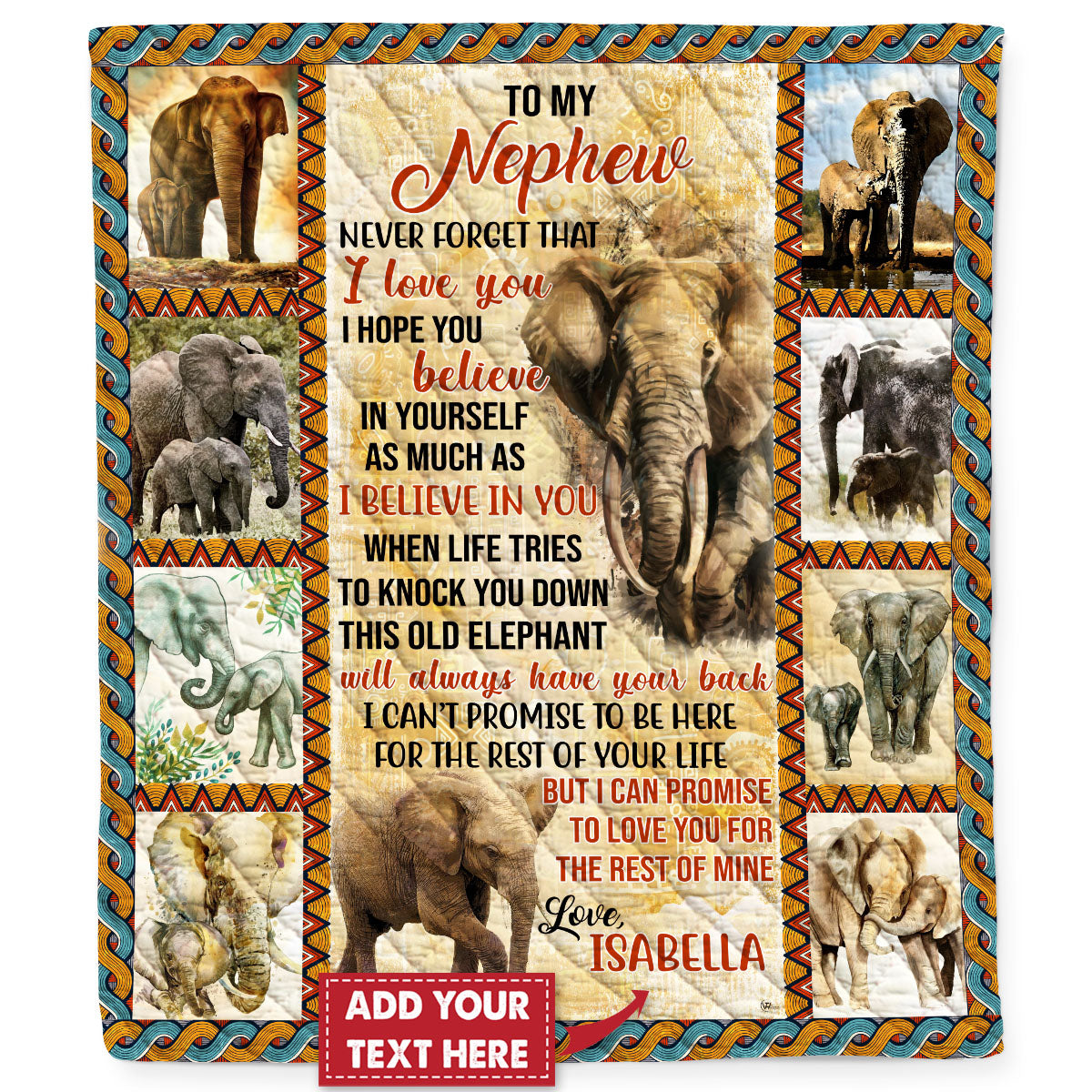 Personalized Custom Aunt Auntie Uncle Name To My Nephew This Old Elephant Quilt Blanket