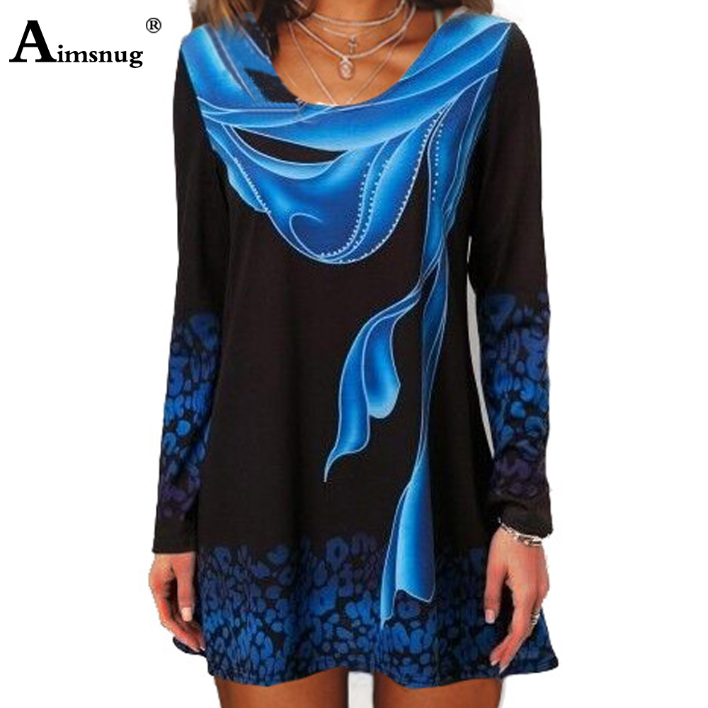 Aimsnug 2021 Women New summer Bohemian 3D Print Blue Tops Long Sleeve Elasticity Female T-Shirt Casual Loose Ladies Tees Shirt alx