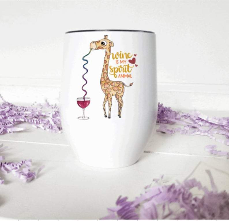 Wine Is my Spirit Animal Giraffe tumbler, stainless steel wine tumbler, wine tumbler 12oz gift, gift for wine lover, gift for men women