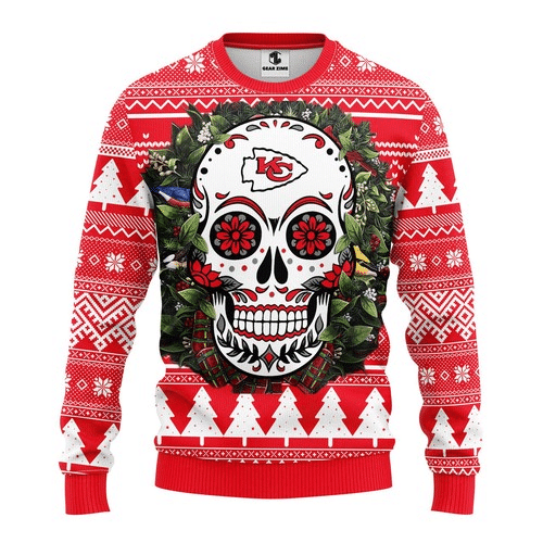 Kansas City Sugar Skull 3D All Over Printed 100% Wool Material Sweater Hn041137