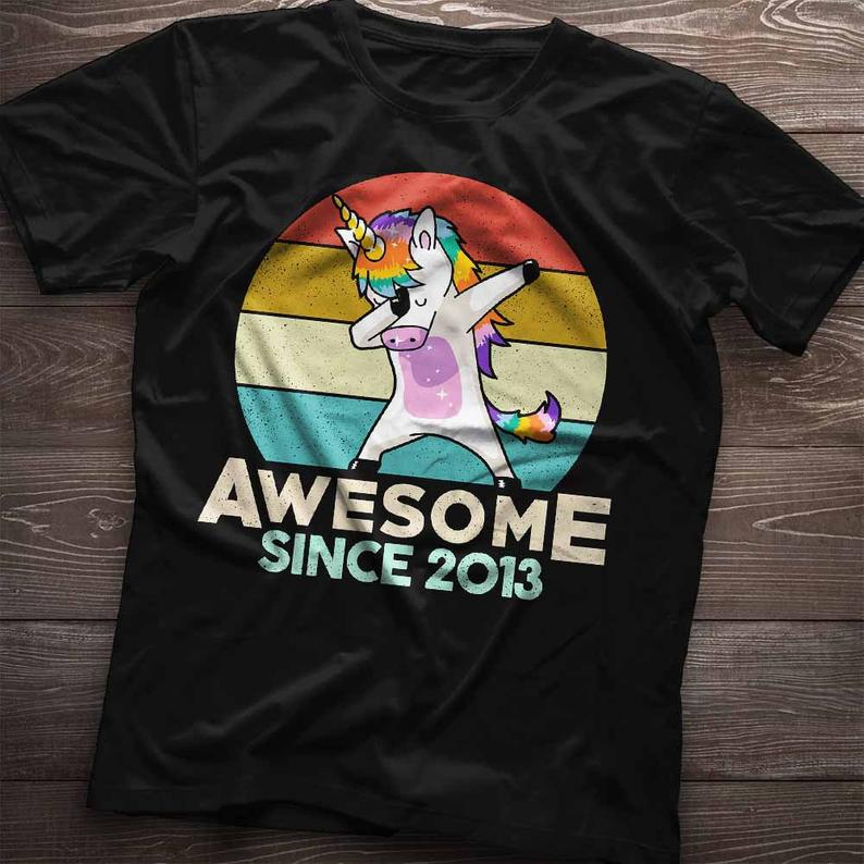 8Th Birthday Shirt, 8Th Birthday Gift, Dabbing Unicorn Birthday Shirt, Awesome Since 2013, 8 Year Old Girl, Unicorn Vintage Retro T-Shirt