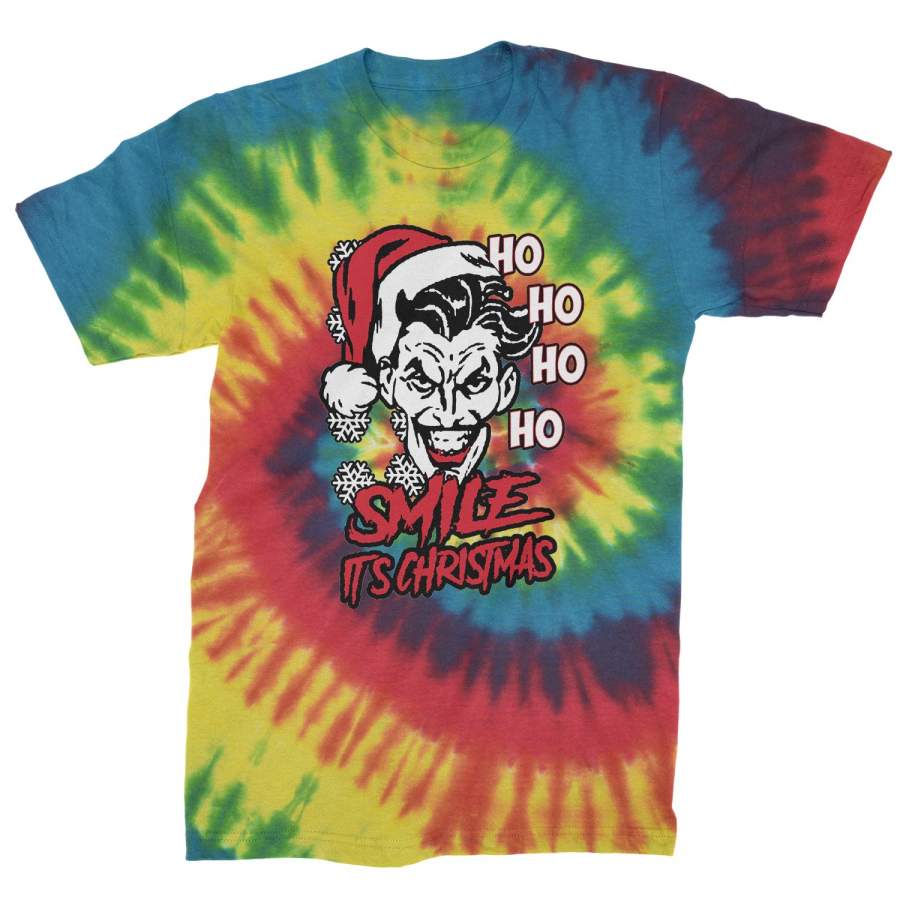 Smile It’s Christmas Joker Ugly Christmas Mens Tie-Dye T-shirt