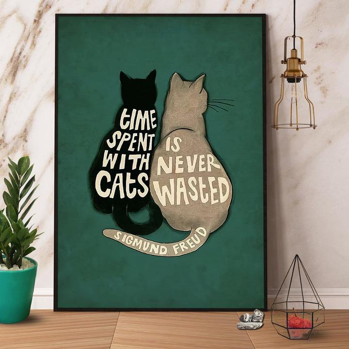 Time Spent With Cats Is Never Wasted Retro Vintage Gift For Family Home Decor Matte Canvas Canvas Prints