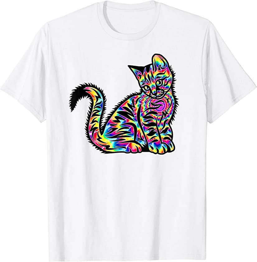 Trippy Tie Dye Cat – Fun Trendy Rainbow Kitten Mens Womens T-Shirt