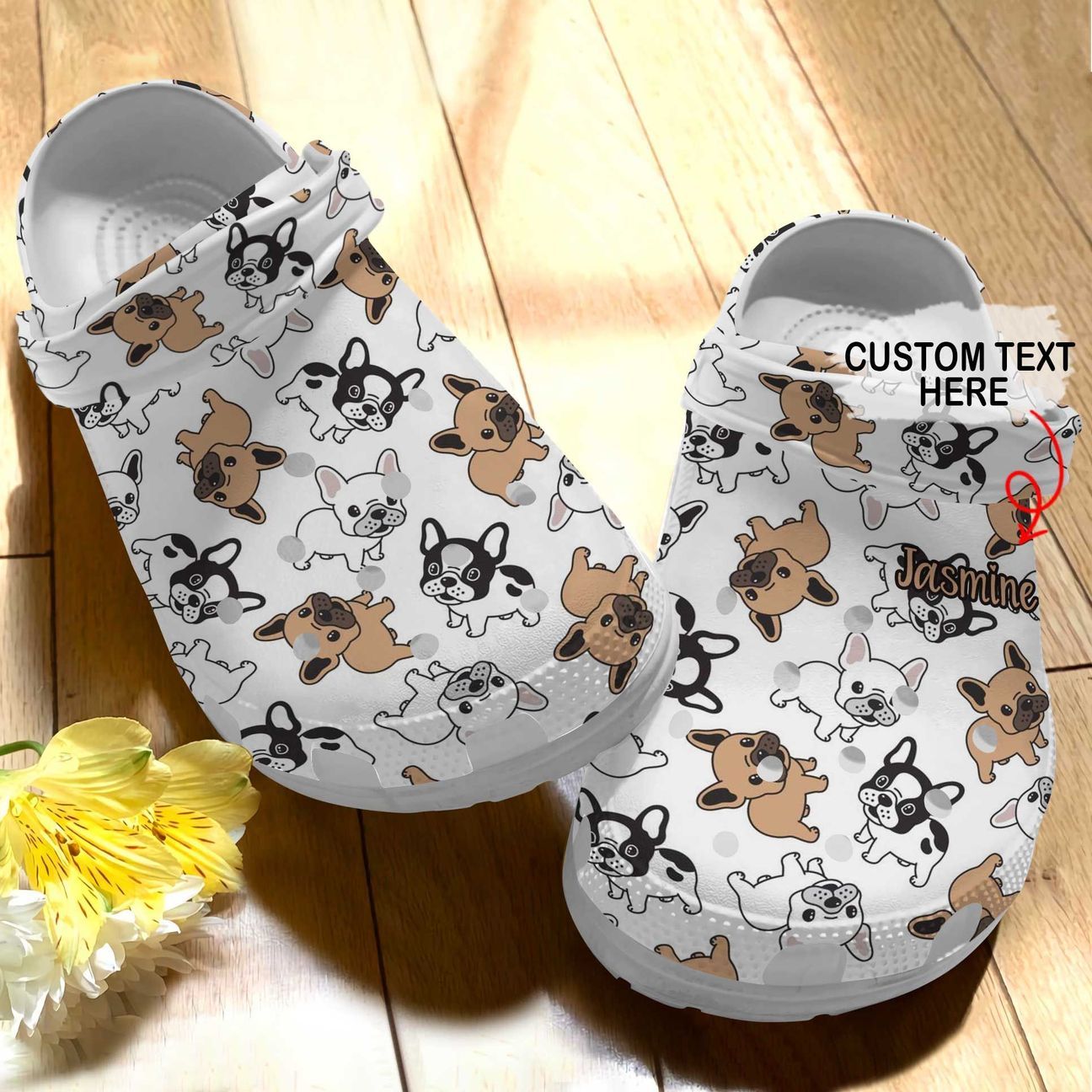 French Bulldog Personalized Clog, Custom Name, Text French Bulldog Pattern, Fashion Style For Women, Men, Kid, Print 3D