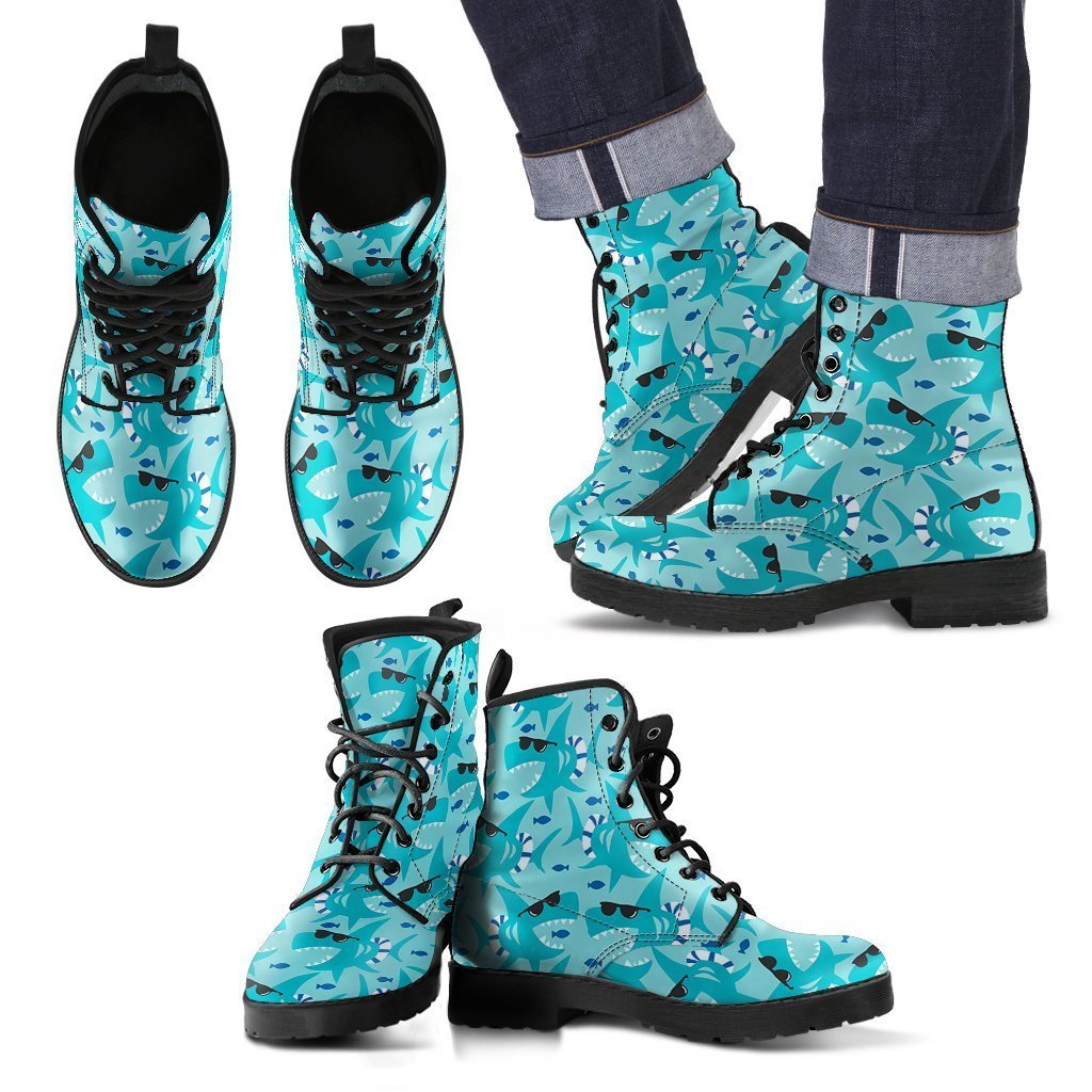 Shark Pattern Print Men Women Leather Boots Fashion Boots Custom Shoes