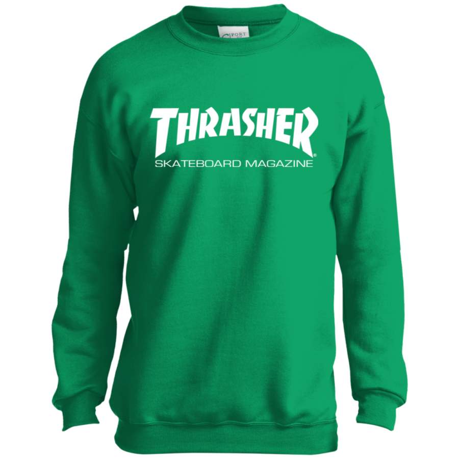 Thrasher Magazine Skateboarding white original logo Youth Crewneck Sweatshirt