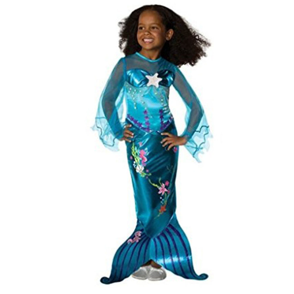 2017 New Girls Mermaid Dresses with Pearl Children Halloween Little Mermaid Ariel Cosplay Costumes for Kids Carnival Party Dress alx