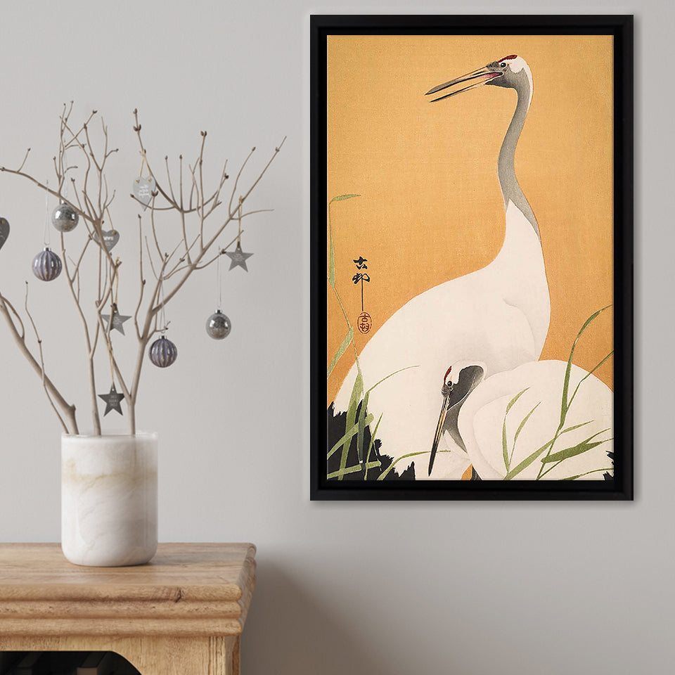 Two White Cranes Framed Canvas Print – Canvas Painting, Canvas Art, Wall Art, Wall Decor