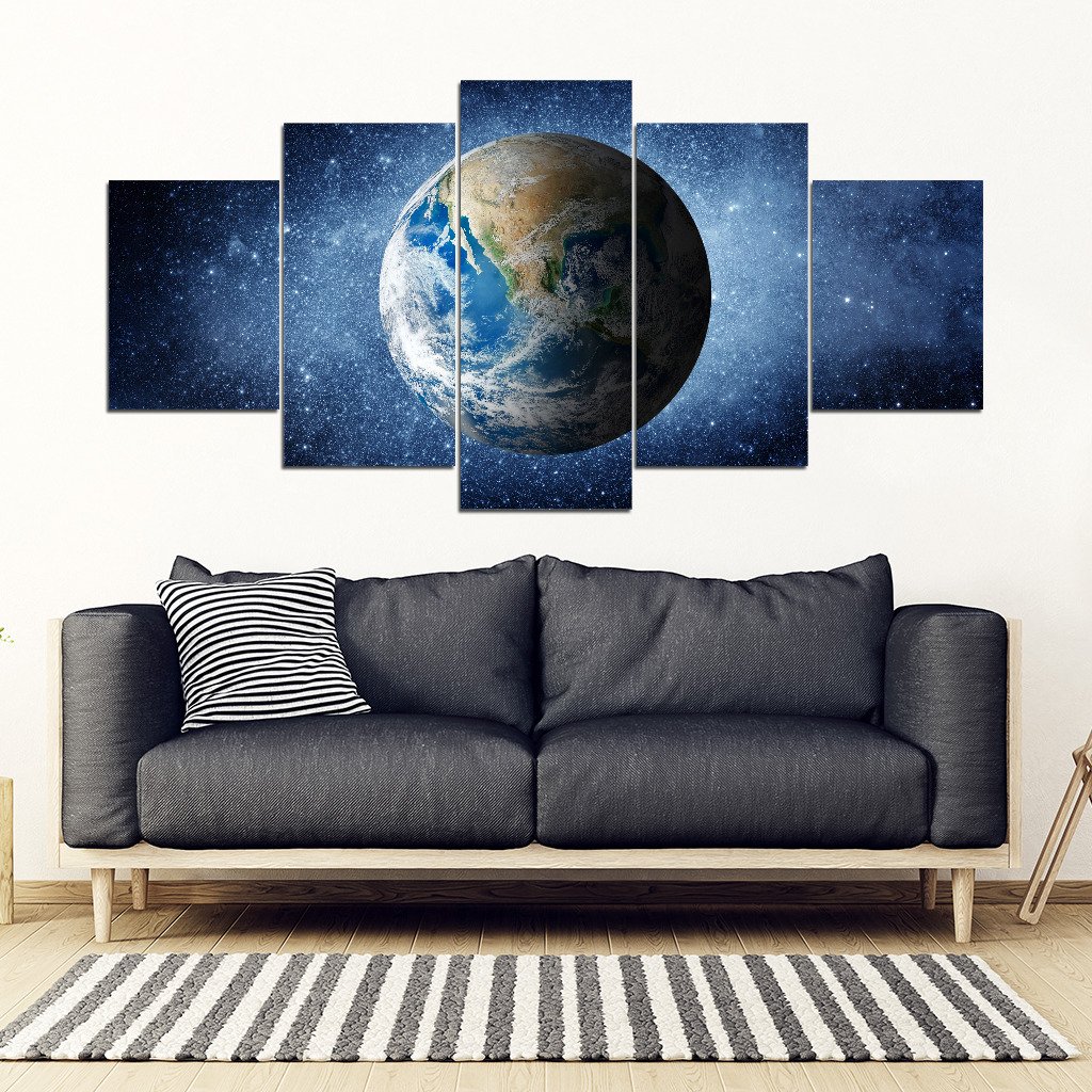 Earth Galaxy Universe Framed Canvas Wall Art – 5 Piece Framed Canvas