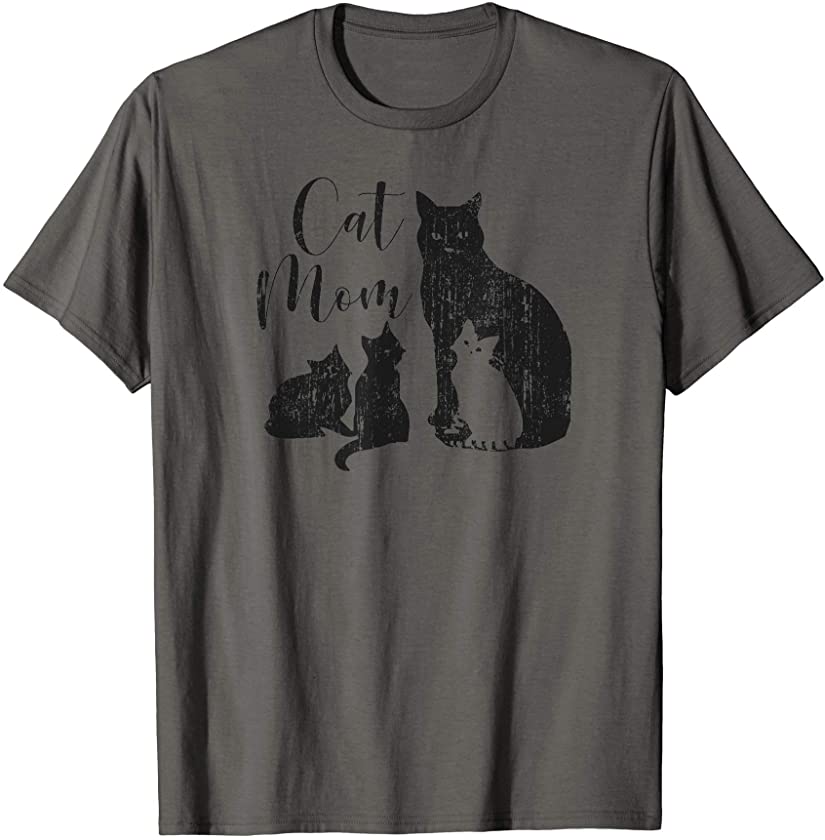 CAT MOM Mama Cat & Kittens Watercolor Women Mother Cat Lady T-Shirt