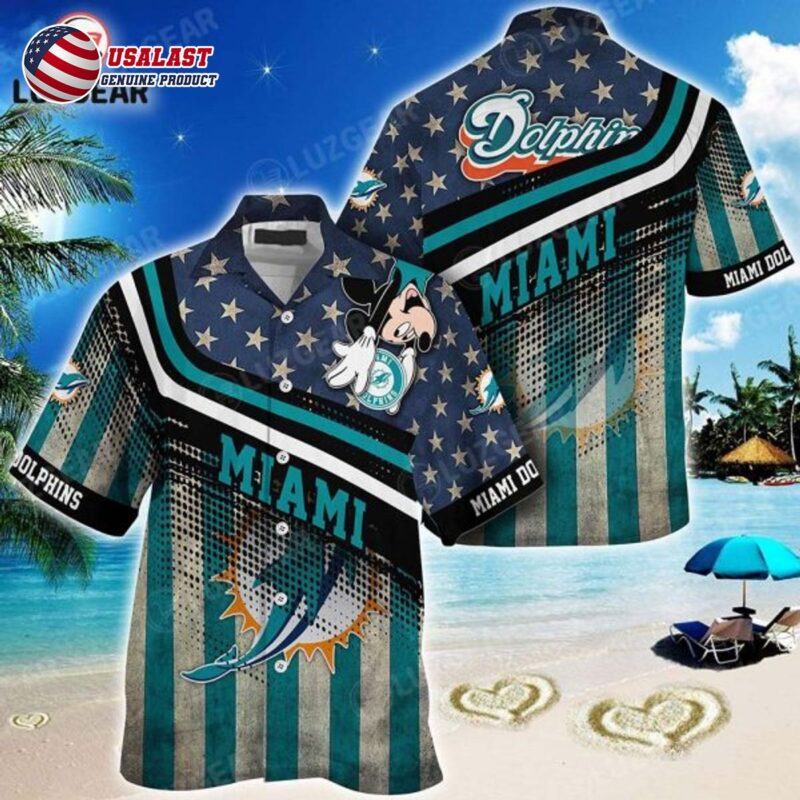 4Th Of July Miami Dolphins Nfl Mickey Mouse Graphic Printed Hawaiian Shirt American Flag