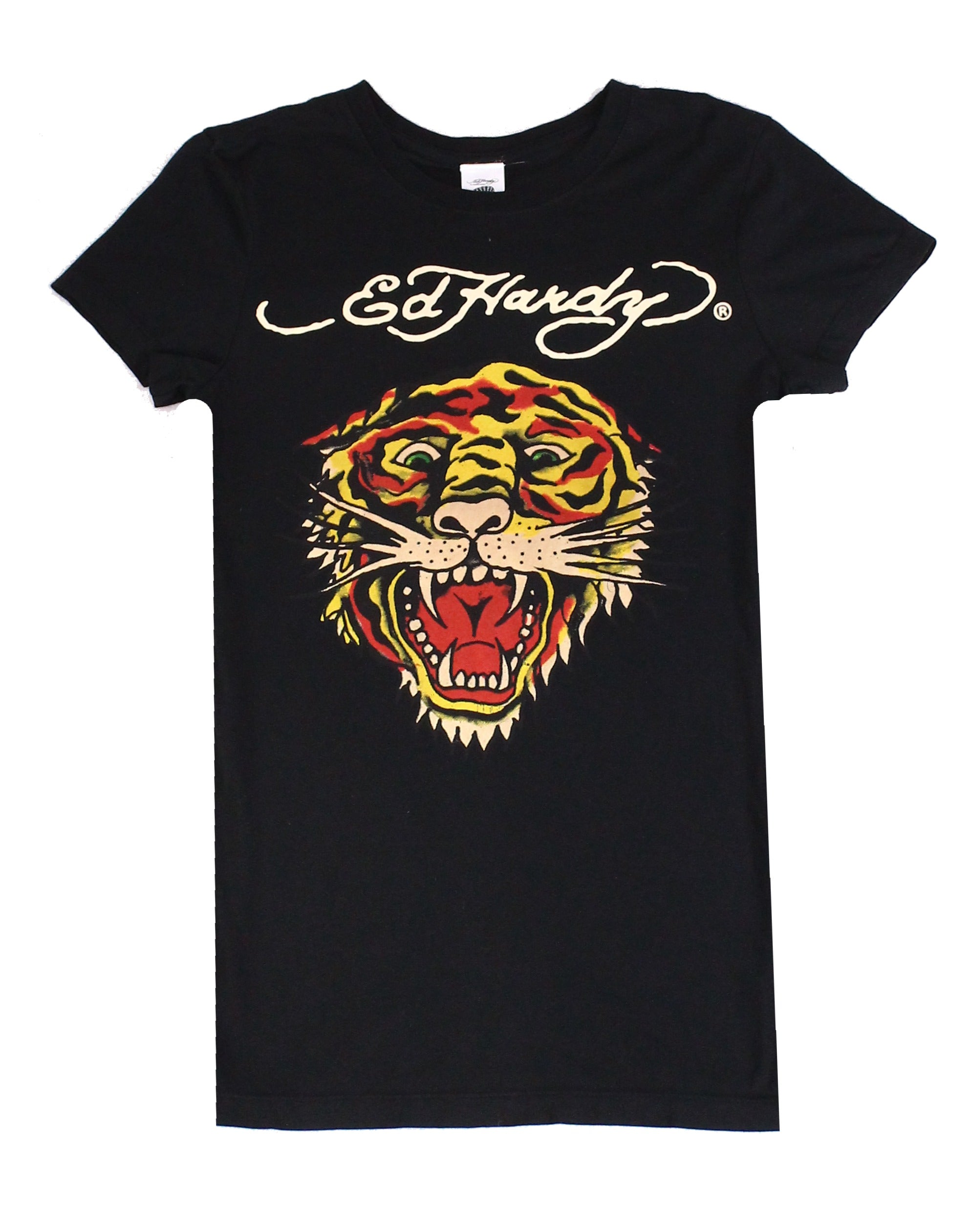 Ed Hardy Women’S Shirt Black Size Medium M Logo Tiger Crewneck Tee