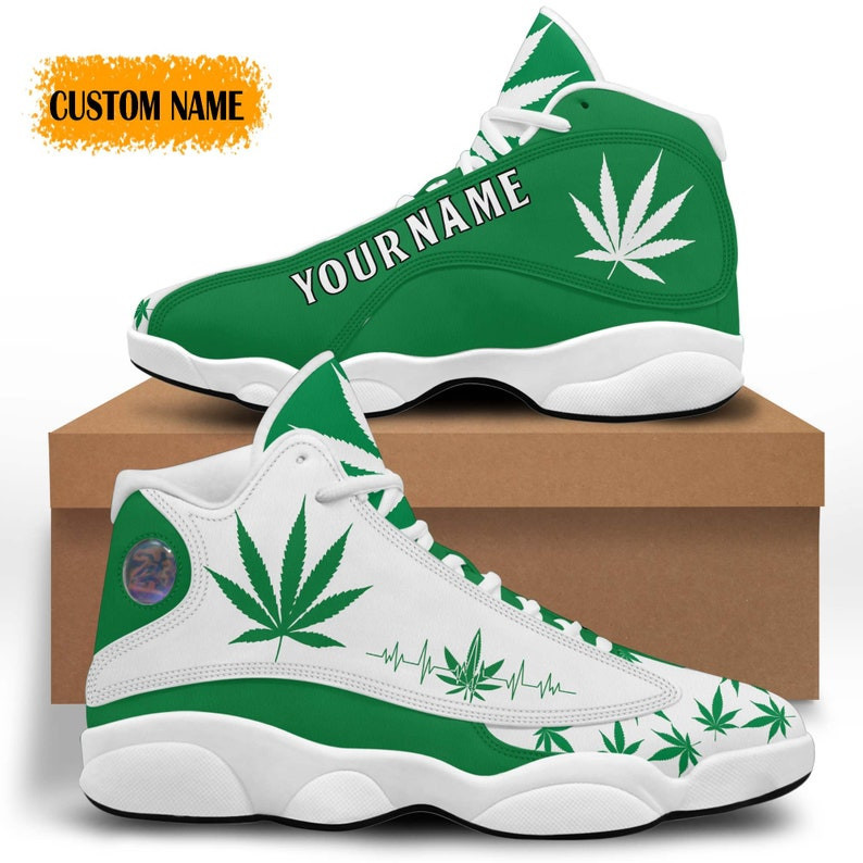 Cannabis Heartbeat Jd 13 Sneakers, Personalized Shoes, Marijuana Sneakers, Psychedelic Sneakers, Tennis Shoes