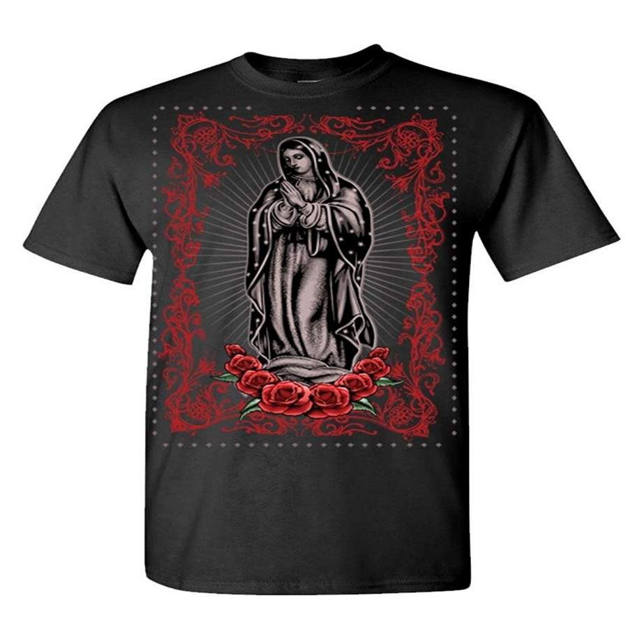 Virgin Maria – Mary Catholic Roses Jesus – Mens Cotton T-Shirt Printed T-Shirt