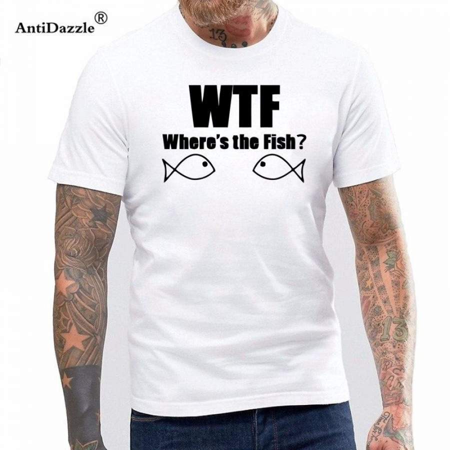 Wtf Where The Fish T Shirt Novelty Funny Tshirt Mens Clothing Short Sleeve Camisetas T-Shirt