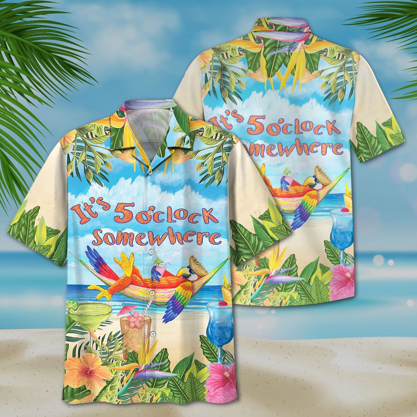 Parrot 5 Somewhere Print Short Sleeve Hawaii Casual Shirt Ha55863