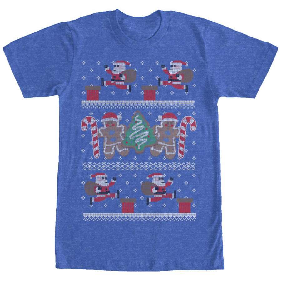 Lost Gods Men’s Ugly Christmas Santa’s Adventure  T Shirt Royal Blue Heather S