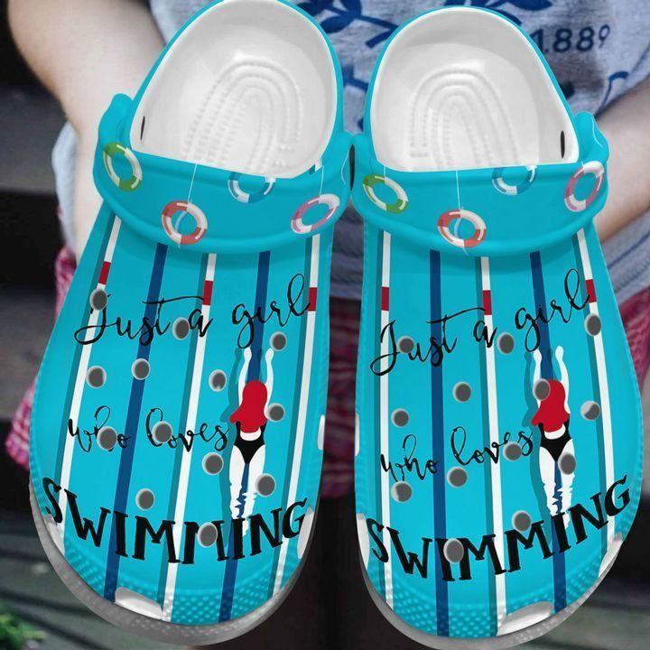 Swimming Personalize Clog, Custom Name, Text, Fashion Style For Women, Men, Kid, Print 3D Just A Girl Who Loves Swimming