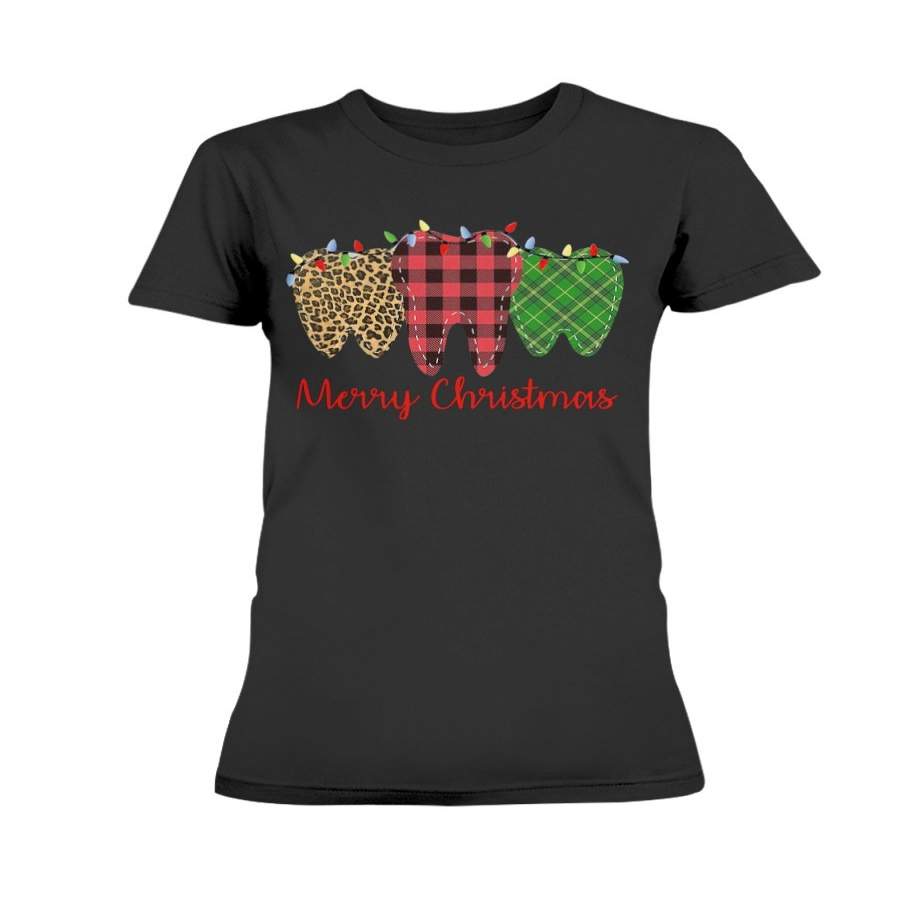 3 three th Merry Christmas leopard buffalo plaid color T-Shirt