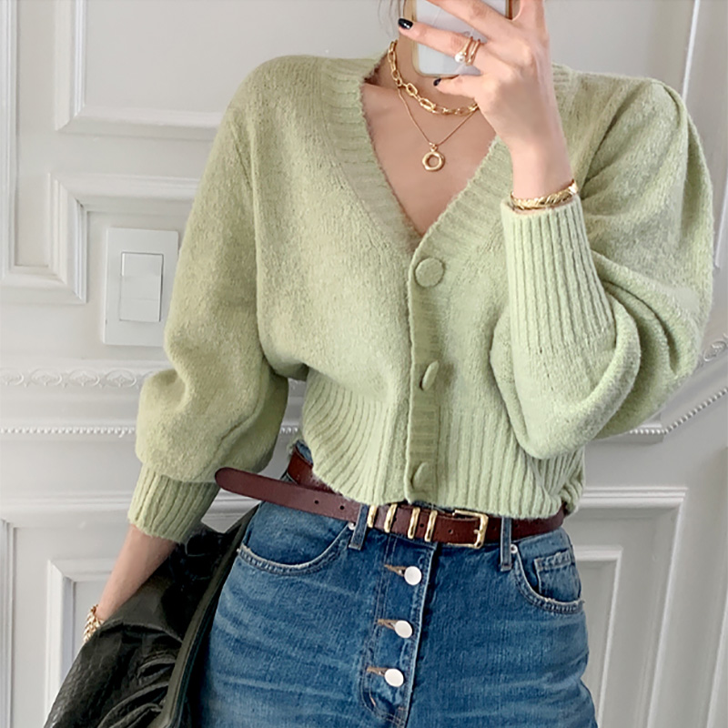 Croysier Fall Winter Clothes Women Button Up Cropped Cardigan Sweater Long Sleeve V Neck Loose Casual Knitted Cardigans Sweaters alx