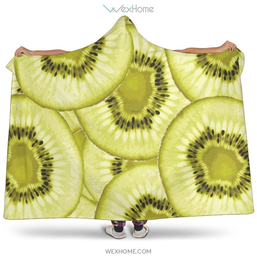 Sliced Kiwi Pattern Hooded Blanket