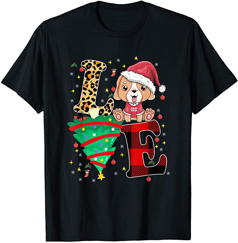 Christmas Love Dog, Buffalo leopard Plaid Santa Dogs Gifts T-Shirt