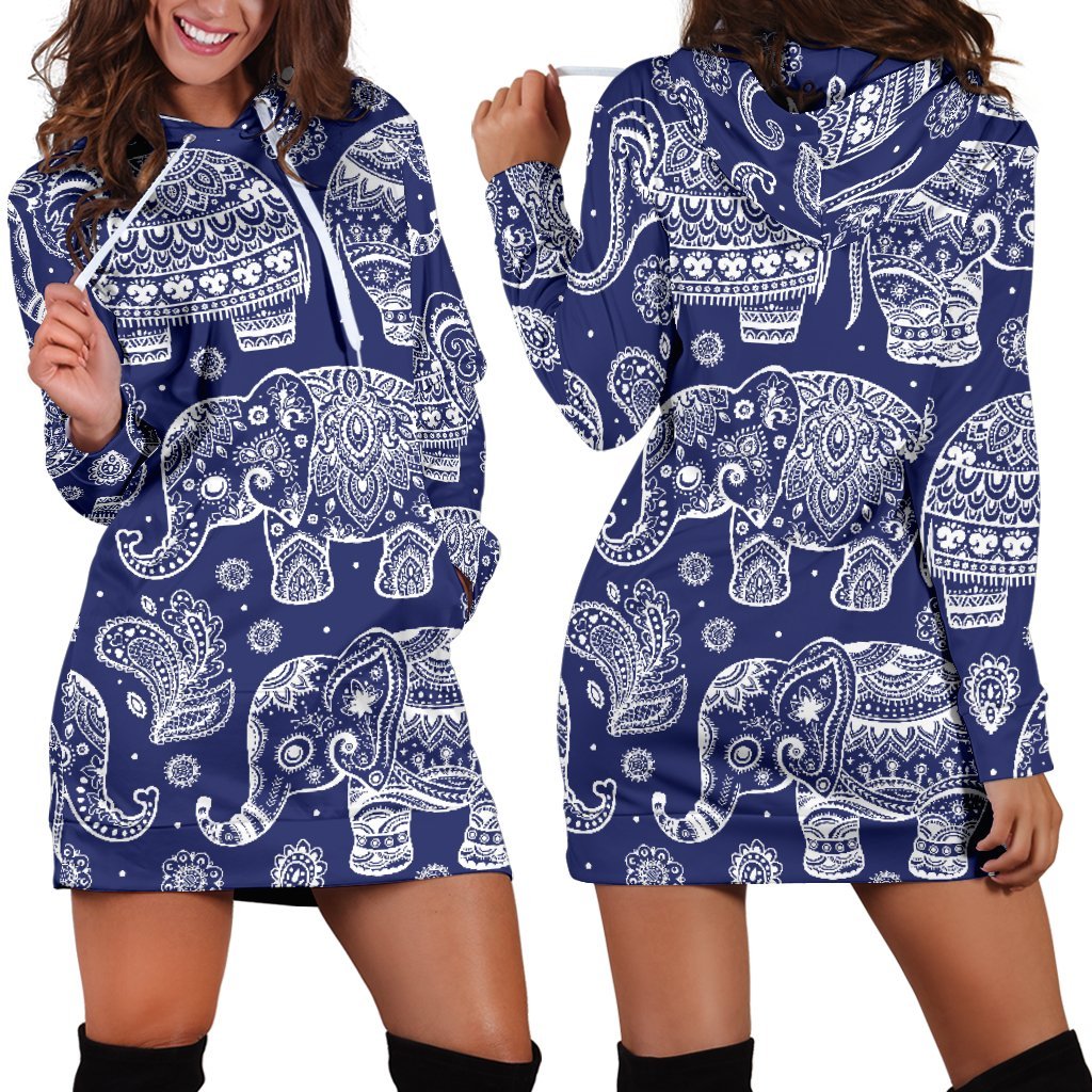 White Elephant Mandala Women Hoodie Dress