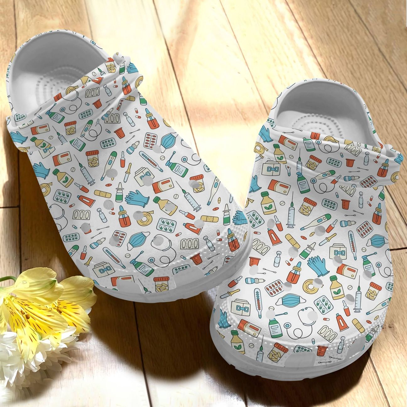 Nurse Personalize Clog, Custom Name, Text, Fashion Style For Women, Men, Kid, Print 3D Whitesole Nurse Cute Pattern