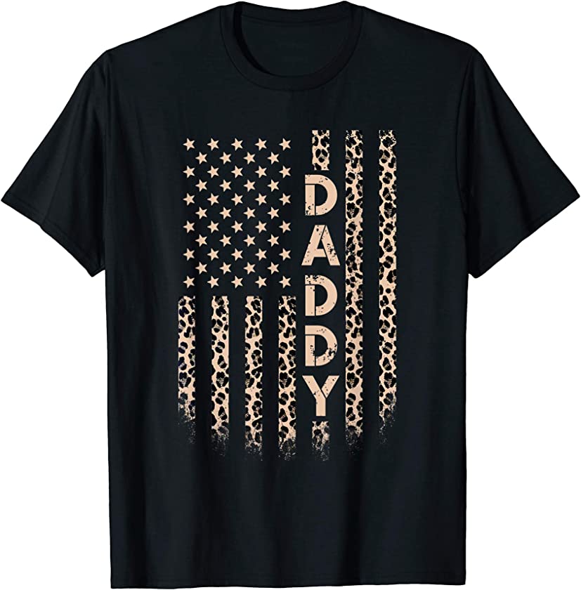 Daddy American Flag USA Leopard Print Dad T-Shirt