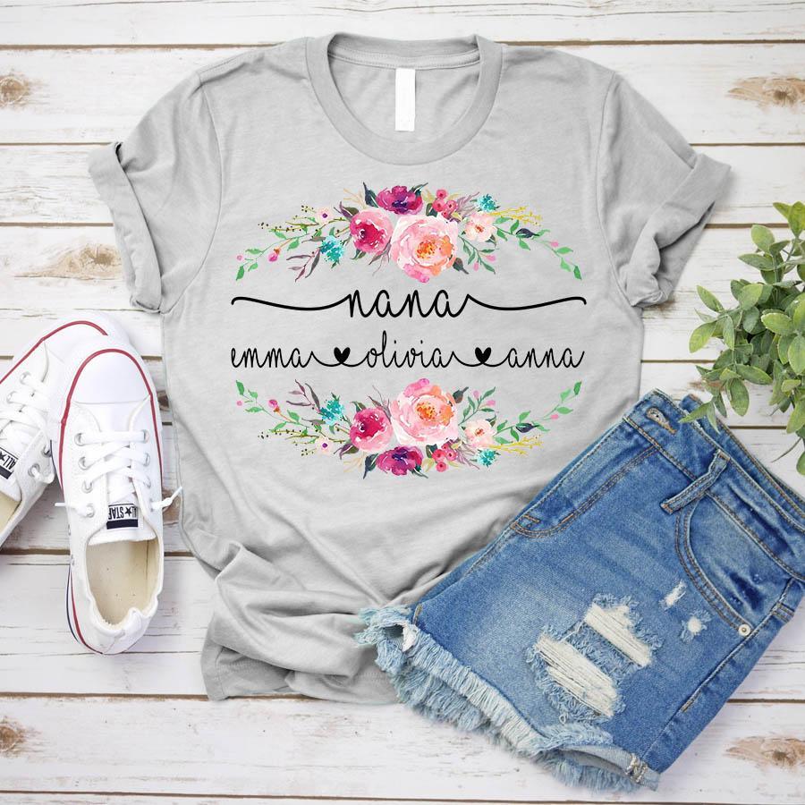 Personalized Name T-shirt Nana Flower Gift Unisex T-shirt Hoodie Plus Size S-5xl