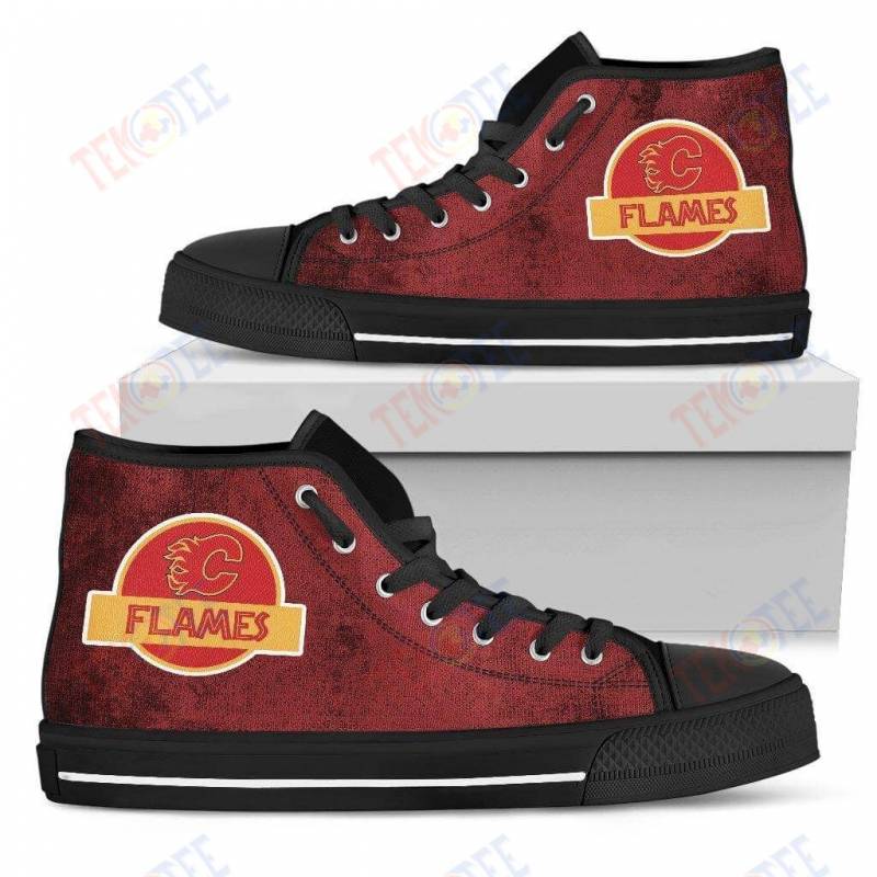 Mens Womens Calgary Flames High Top Shoes Jurassic Parktop Quality TMT448