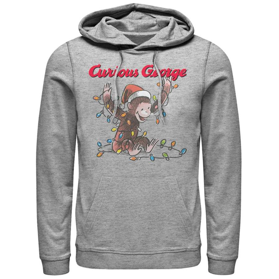 Curious George Men’s Christmas Light Game  Lightweight Hoodie