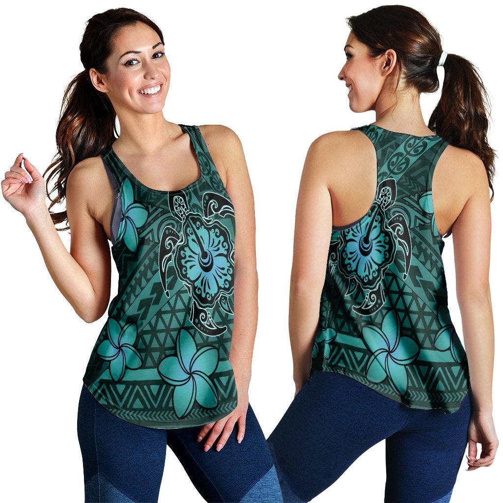 Hawaiian Mix Polynesian Turtle Plumeria Racerback Tank Nick Style Turquoise Ha73471