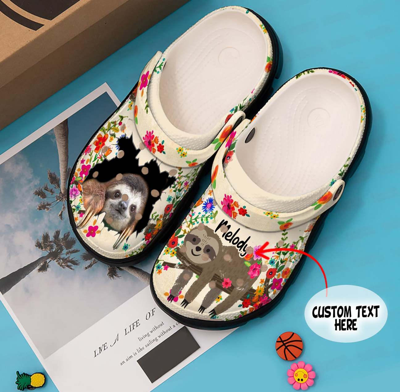 Sloth Personalized Clog, Custom Name, Text, Color, Number Fashion Style For Women, Men, Kid, Print 3D Sloth Flowers