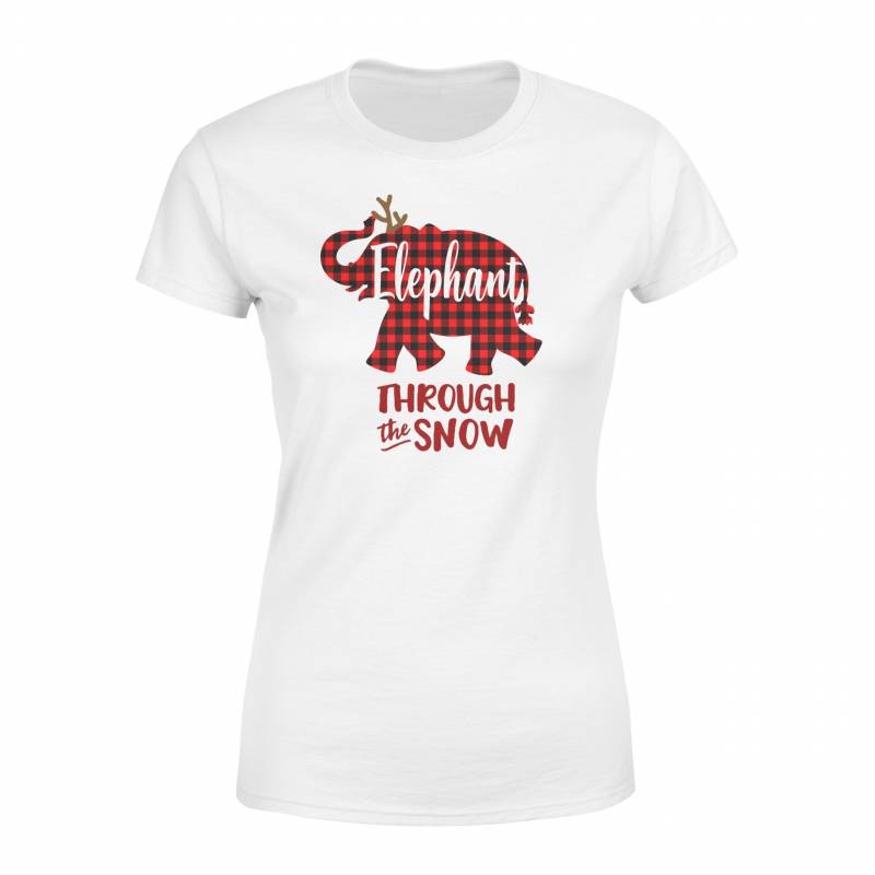 Through The Snow Christmas Elephant Red Plaid Women’s T-shirt