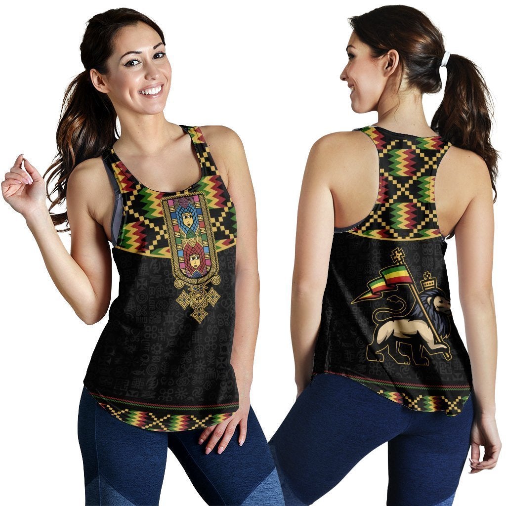 African Ethiopia Racerback Tank, Ethiopia Saba Tilet Kente Women